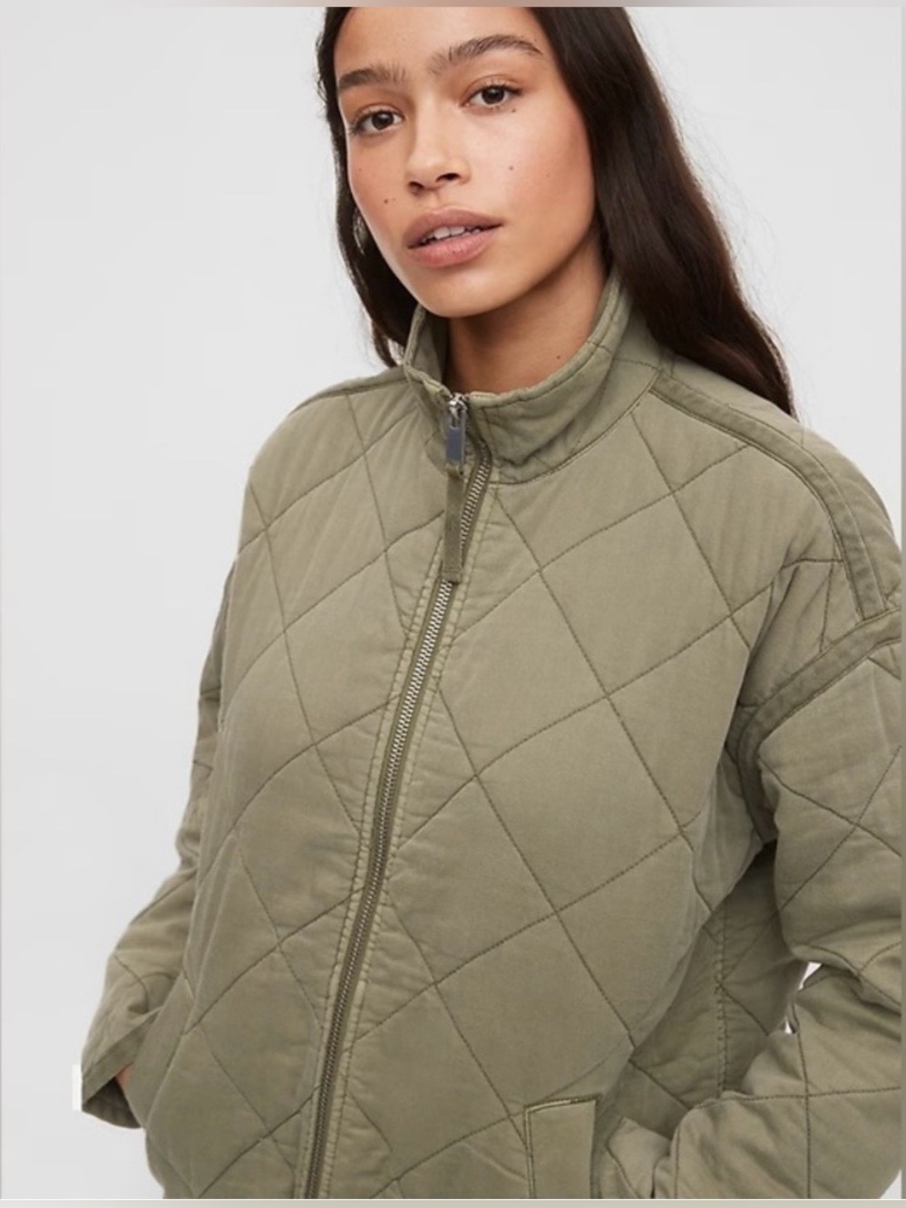 gap | recycled cotton quilted jacket olive green size large